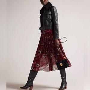 NWT Sz 3 (med) Ted Baker Floral Pleated Midi Skirt